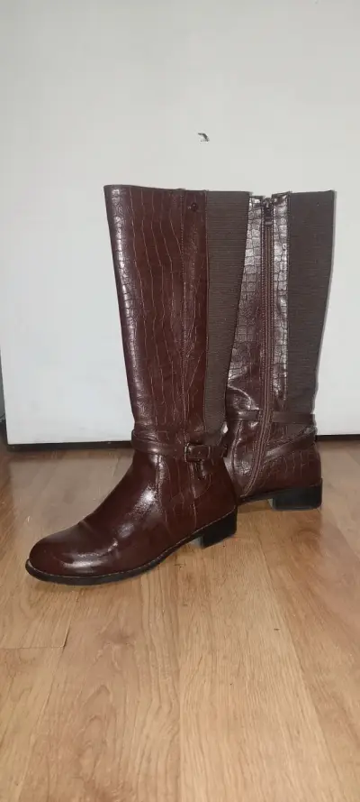 Botas largas de eco cuero marrón para mujer - miniatura 2