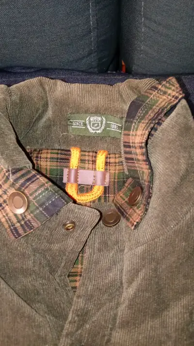 Chaqueta de pana verde con forro a cuadros - miniatura 1