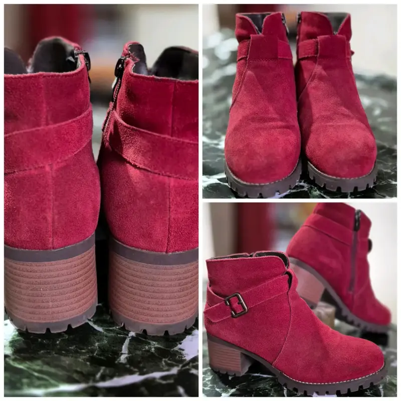 Botines de gamuza rojos con tacón grueso - 1