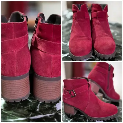 Botines de gamuza rojos con tacón grueso - miniatura 1