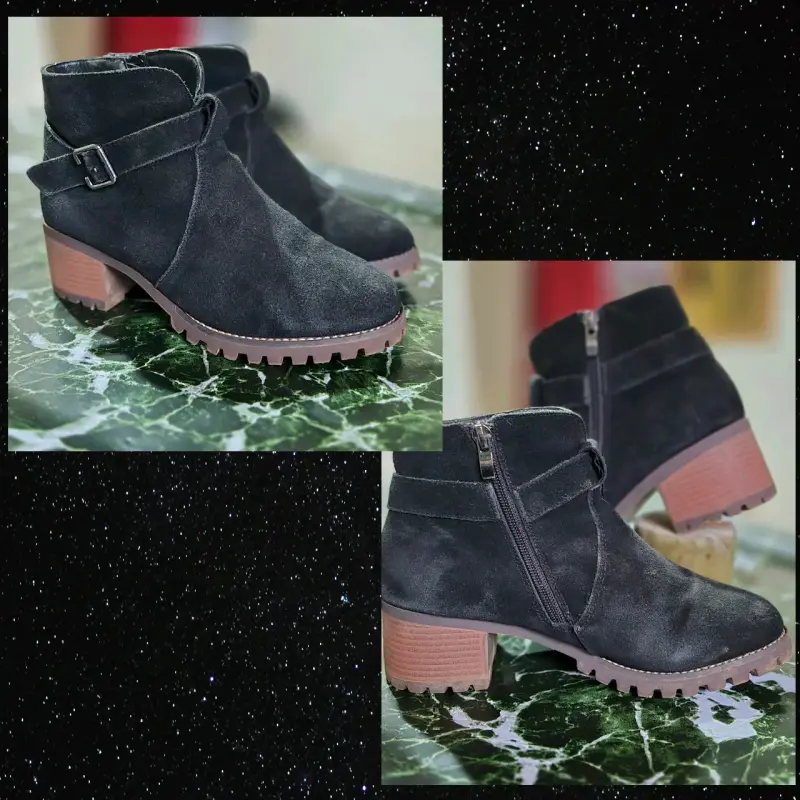 Botines de gamuza rojos con tacón grueso - 2