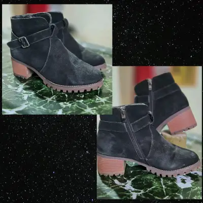 Botines de gamuza rojos con tacón grueso - miniatura 2