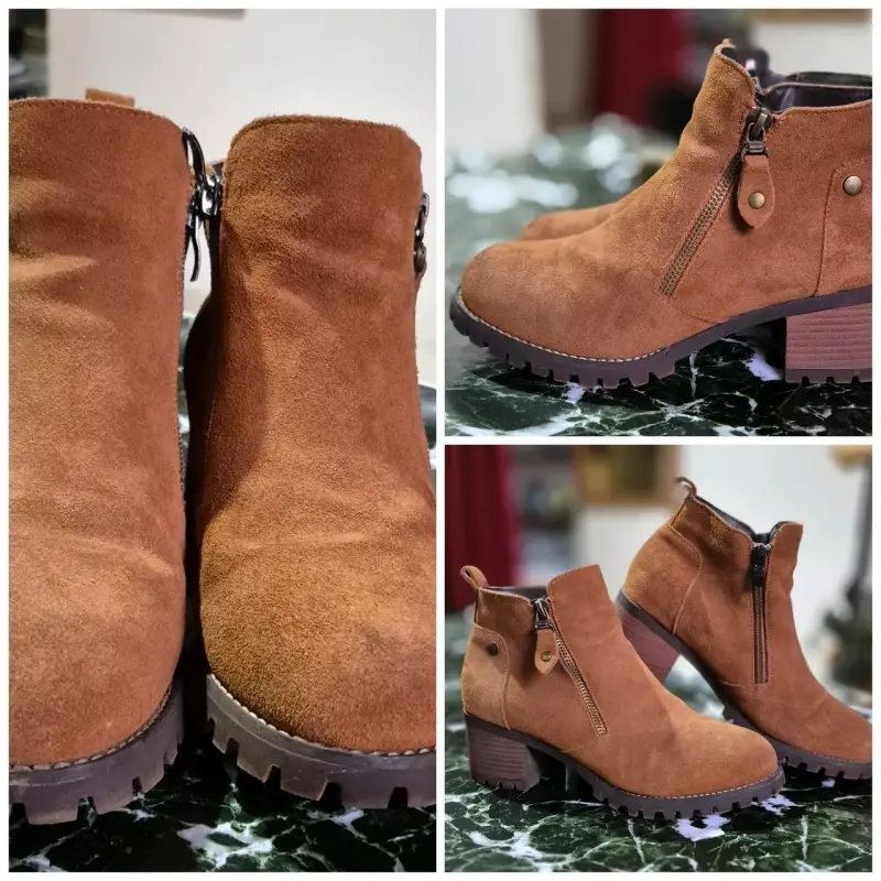 Botines de gamuza rojos con tacón grueso - 3