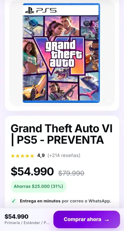 Grand Theft Auto VI PS5 DIGITAL - miniatura 1