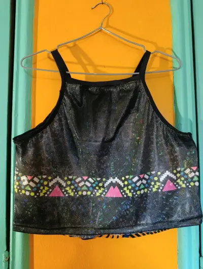 Top corto estampado africano azul y naranja - miniatura 2