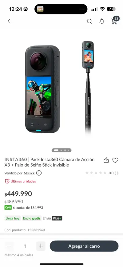 Cámara 360 Insta360 X3 - miniatura 3