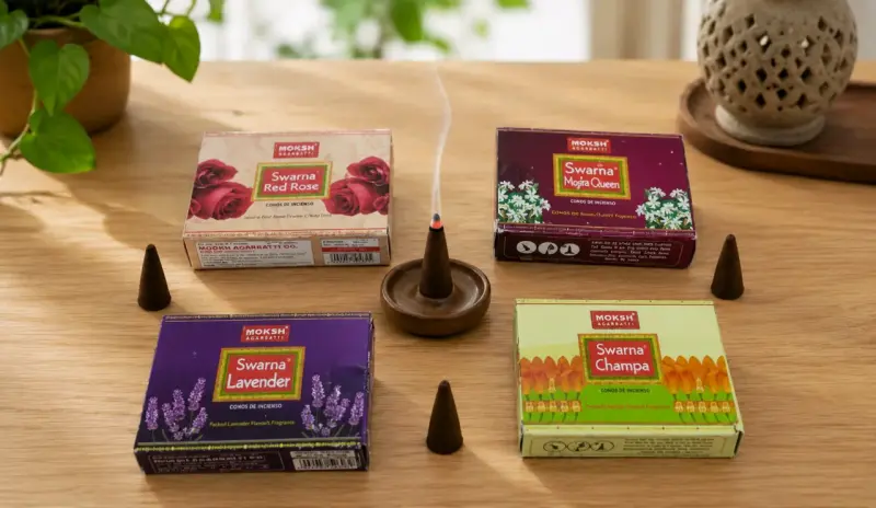 Conos de incienso Moksh Swarna variedad de aromas