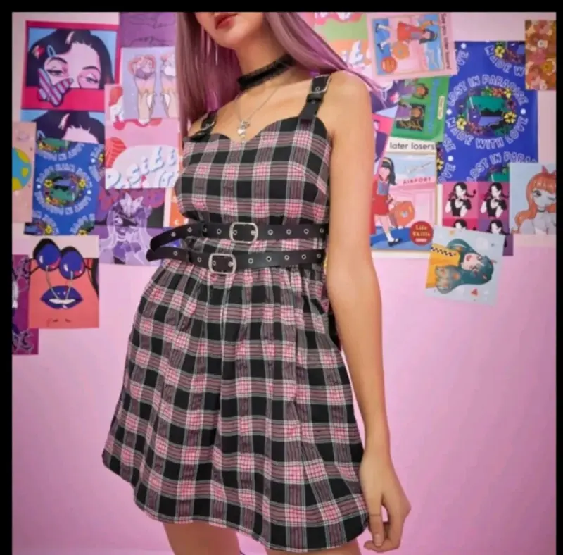 Vestido a cuadros sin cinturon - 1