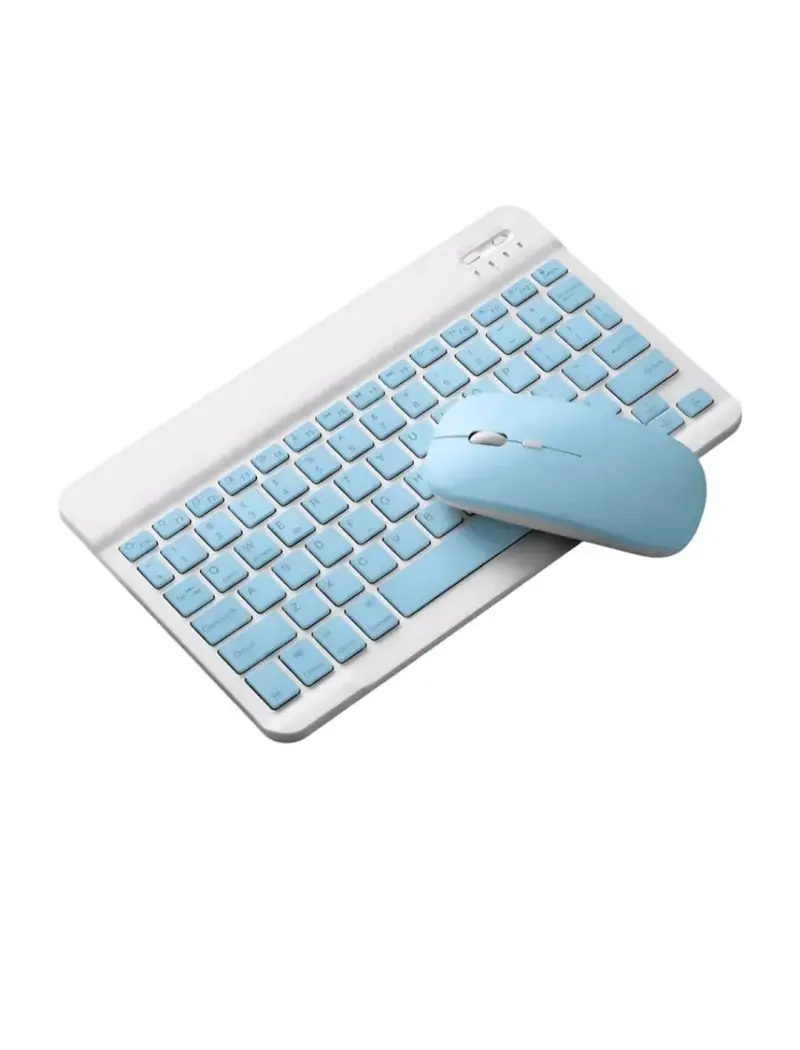 Teclado y mouse inalámbricos celeste