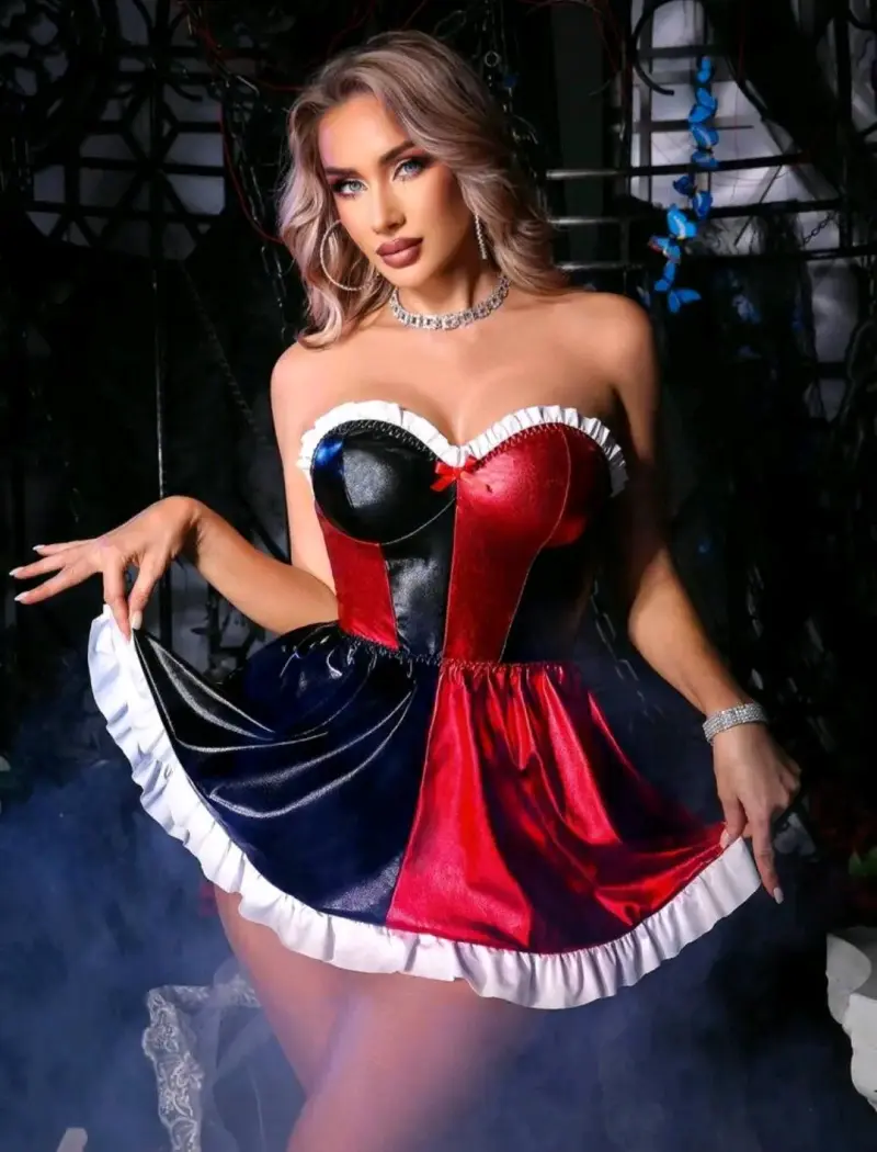 Disfraz de arlequín rojo y negro para mujer - 2