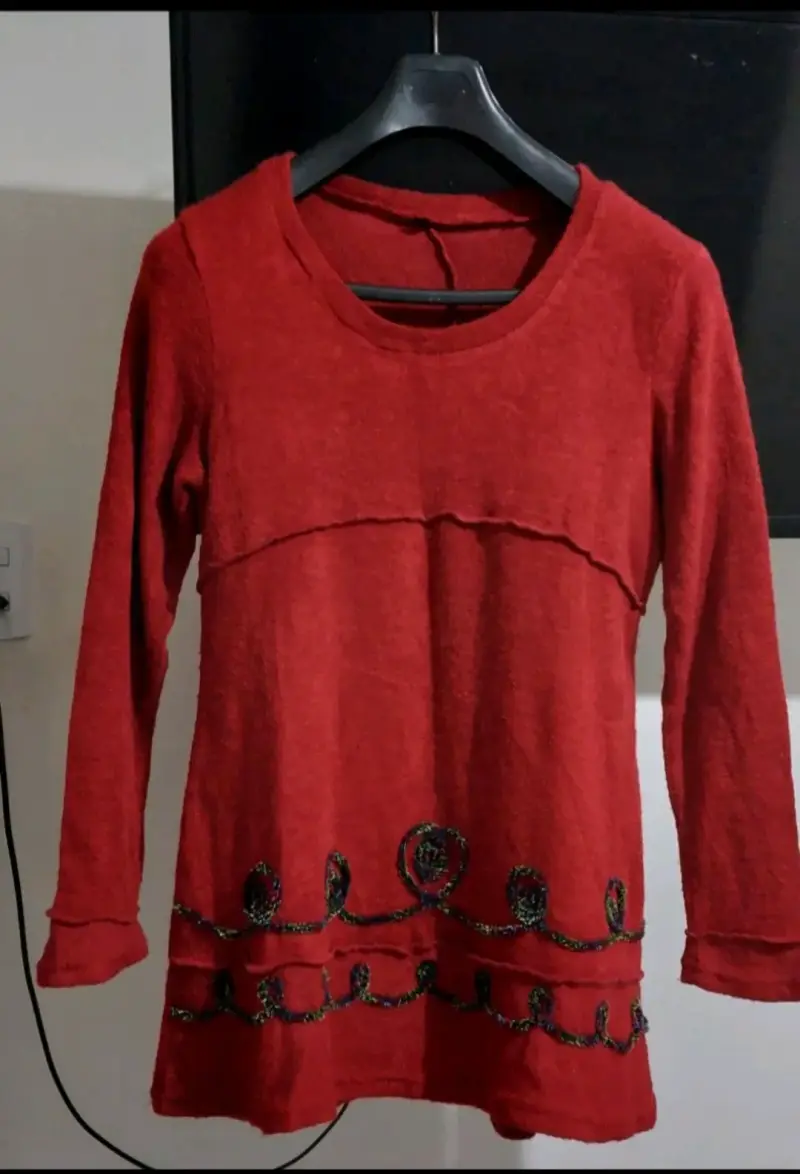 Vestido rojo de lanilla delga - 1