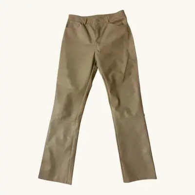 Pantalones de cuero beige para mujer - miniatura 1