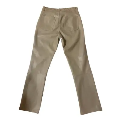 Pantalones de cuero beige para mujer - miniatura 2