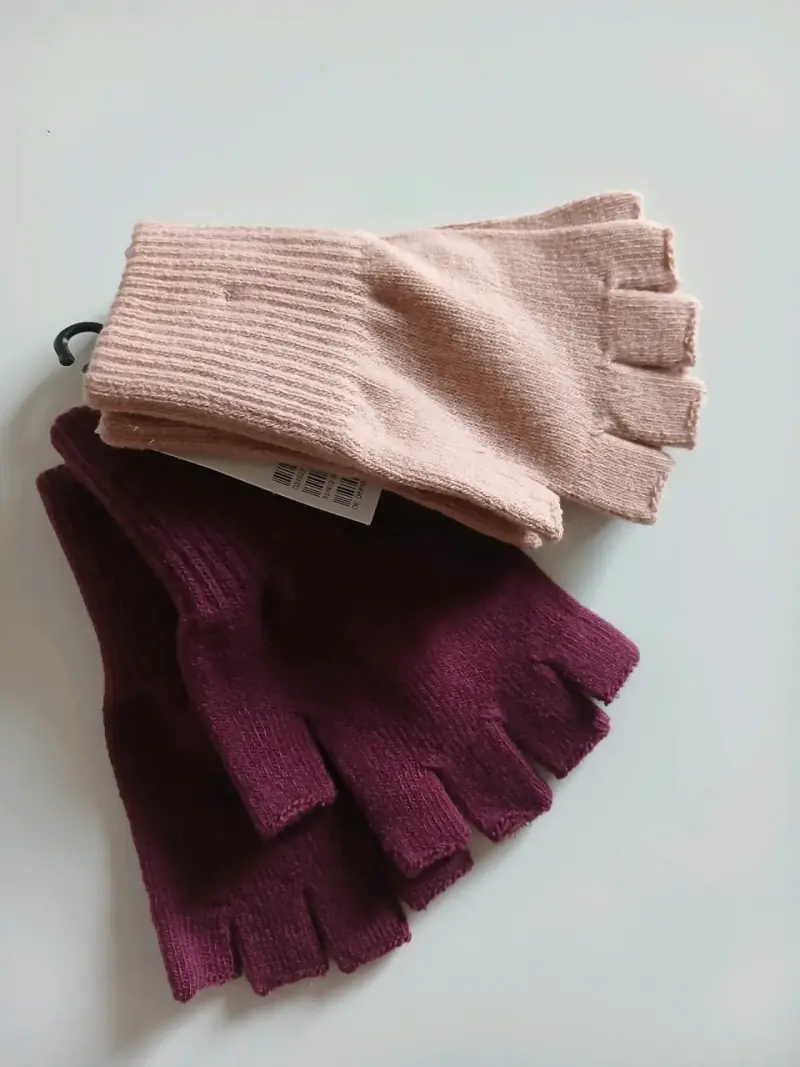Guantes H&M sin dedos de lana rosa y burdeos