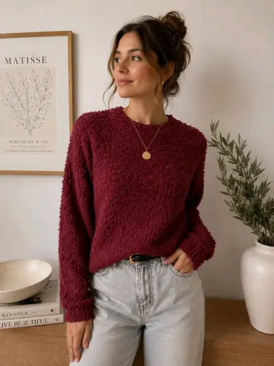 Suéter burdeos de lana para mujer - miniatura 1