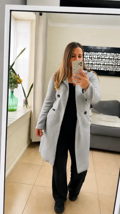 Abrigo gris claro de lana con botones - miniatura 2