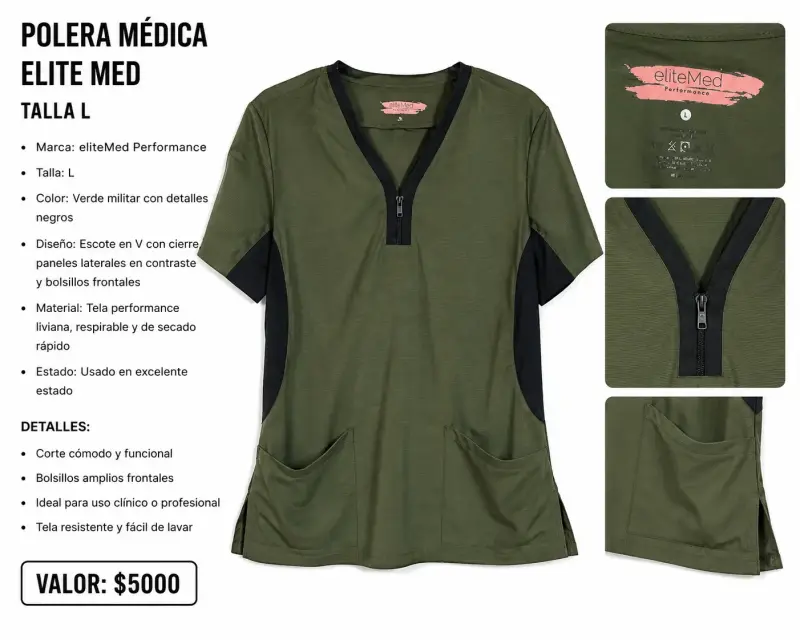 Polera médica eliteMed verde militar talla L