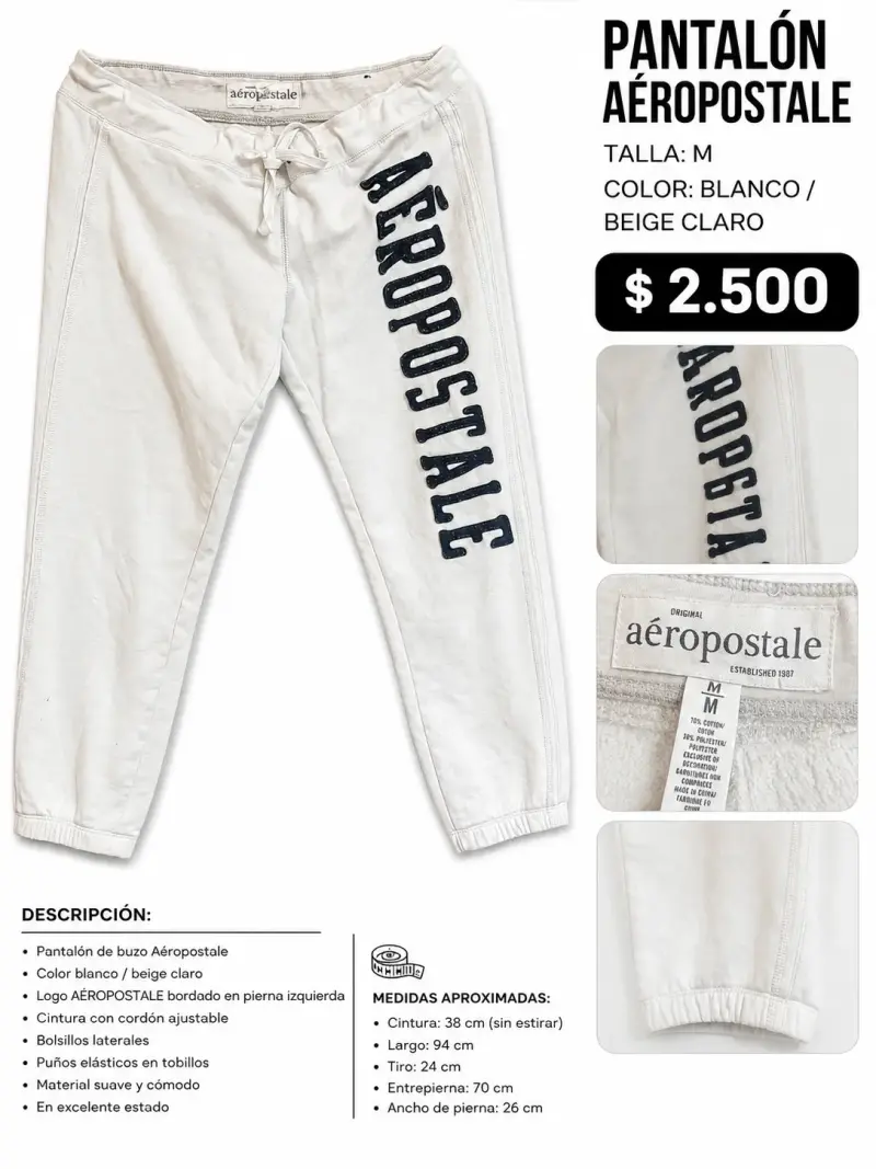 Pantalón de buzo Aéropostale blanco talla M