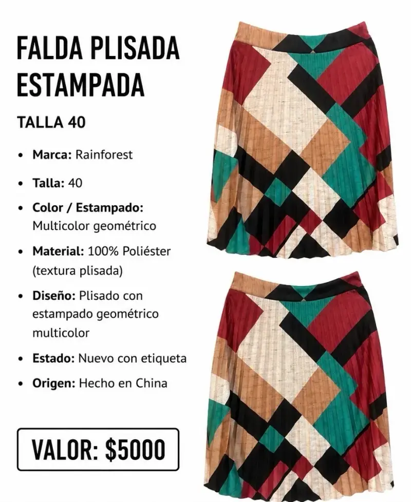 Falda plisada estampada multicolor Rainforest