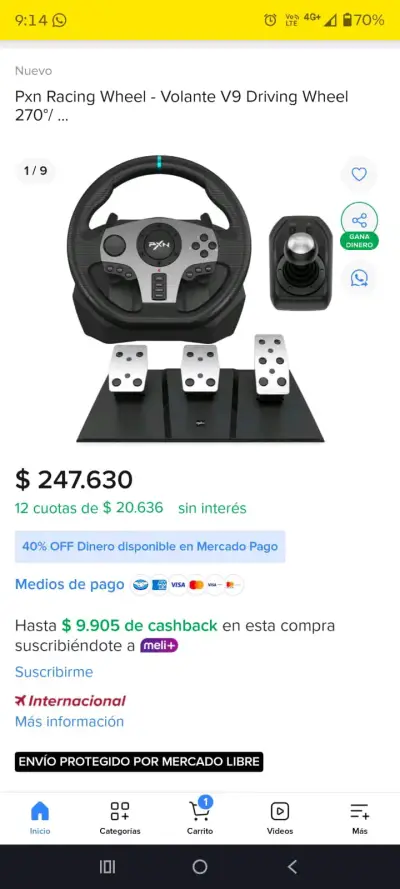 Volante de carreras PXN V9 con pedales - miniatura 1
