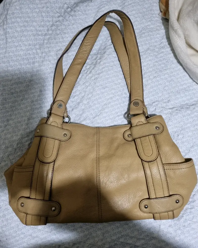 Bolso de cuero beige con asas largas - 1