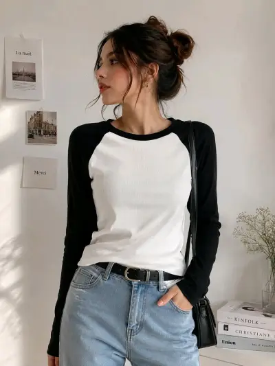 Polera manga larga SheinX bicolor - miniatura 3