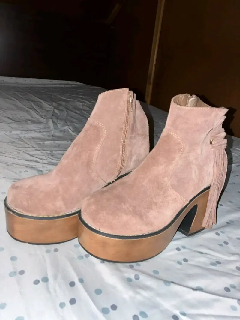 Botines de gamuza rosados con plataforma - 3
