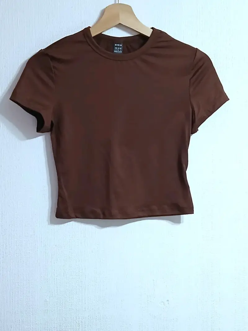 Polera Shein tipo Crop ajustada marrón para mujer - 2
