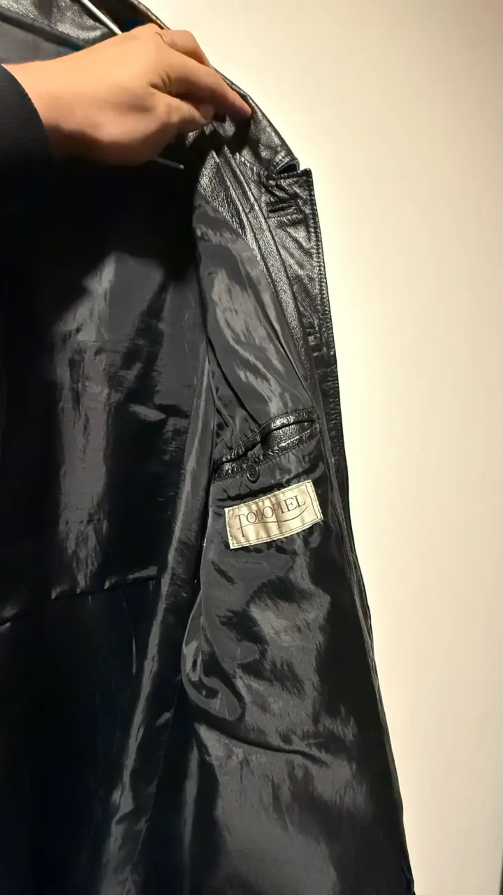 Abrigo de cuero negro para hombre - 2
