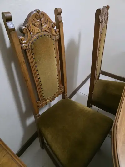 comedor extendible de madera tallada con 6 sillas - miniatura 4