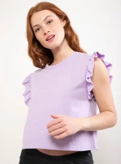 Polera lila con volantes Zara - miniatura 3