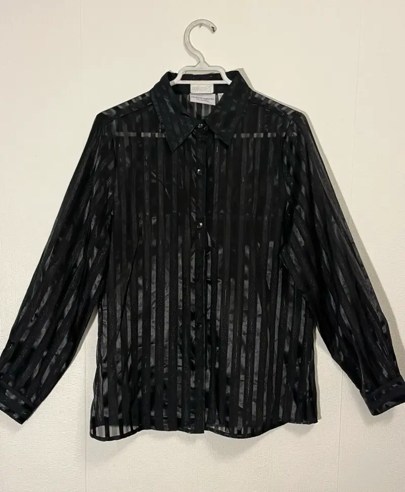 Blusa negra transparente de rayas - 1