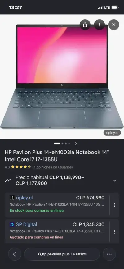 Notebook HP Pavilion Plus 14" Core i7 - miniatura 1