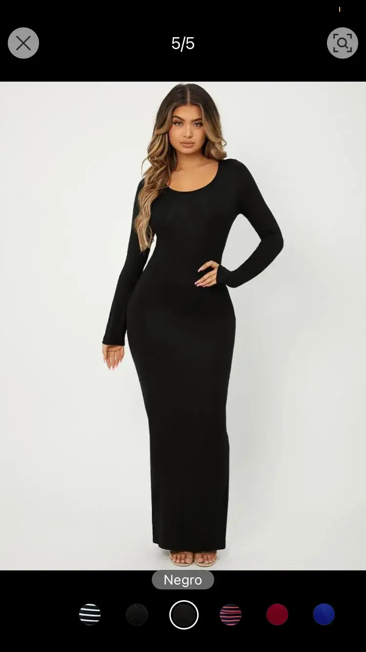 Vestido largo manga larga negro ajustado - 2