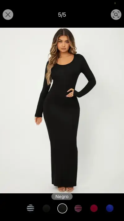 Vestido largo manga larga negro ajustado - miniatura 2