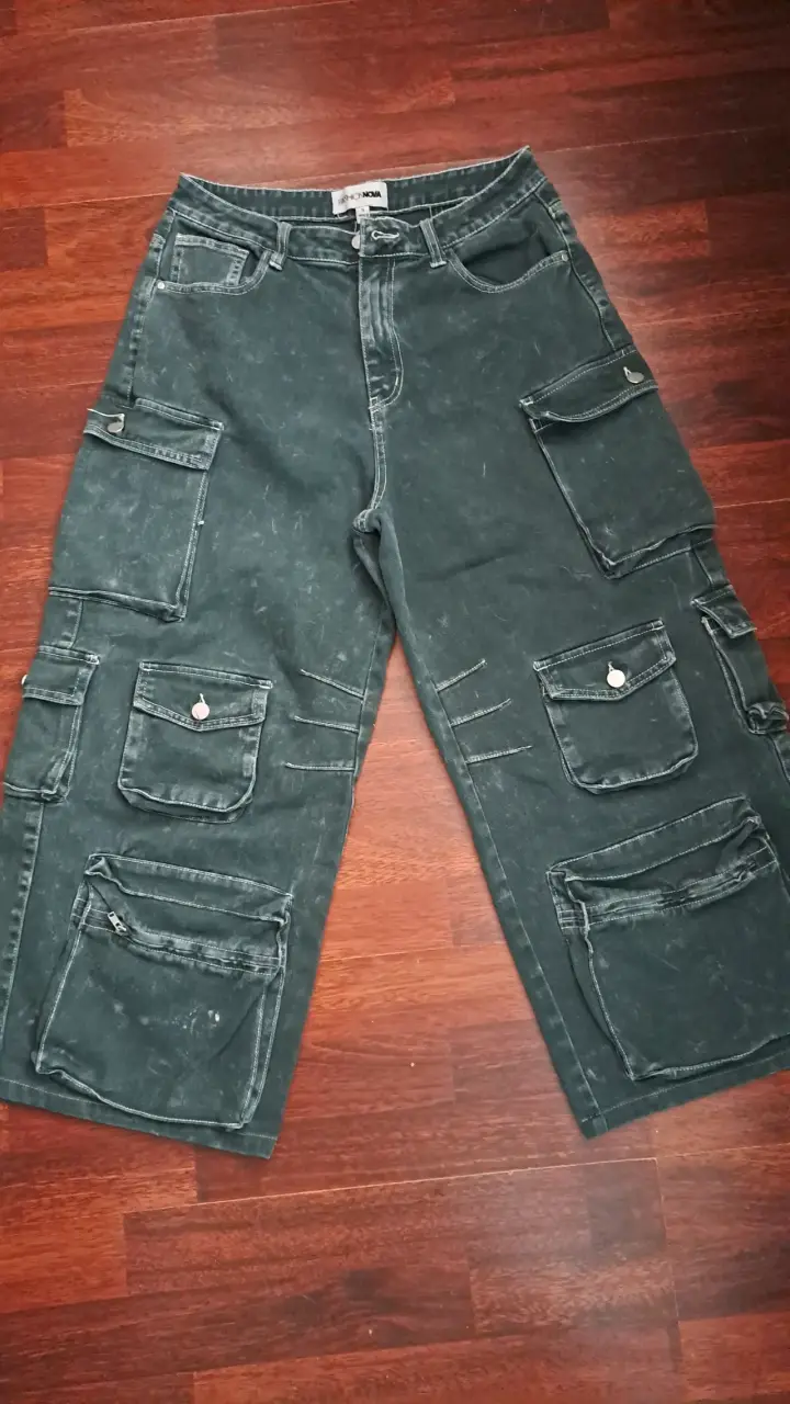 Pantalones cargo anchos verde oscuro - 1