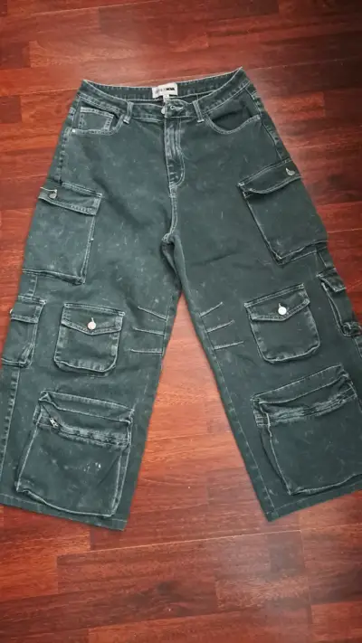Pantalones cargo anchos verde oscuro - miniatura 1