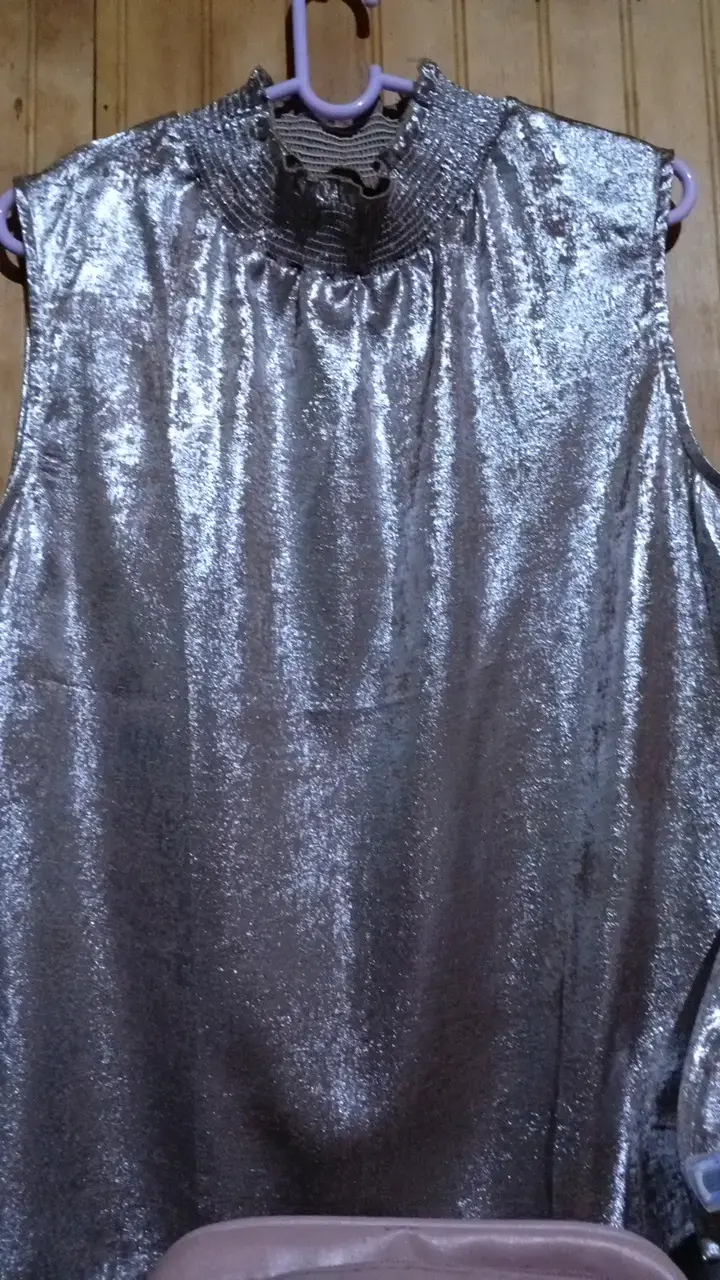 Blusa sin mangas plateada brillante - 1