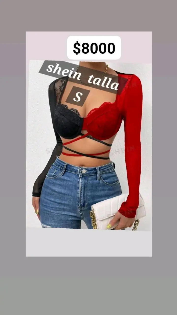 Top de encaje bicolor Shein talla S