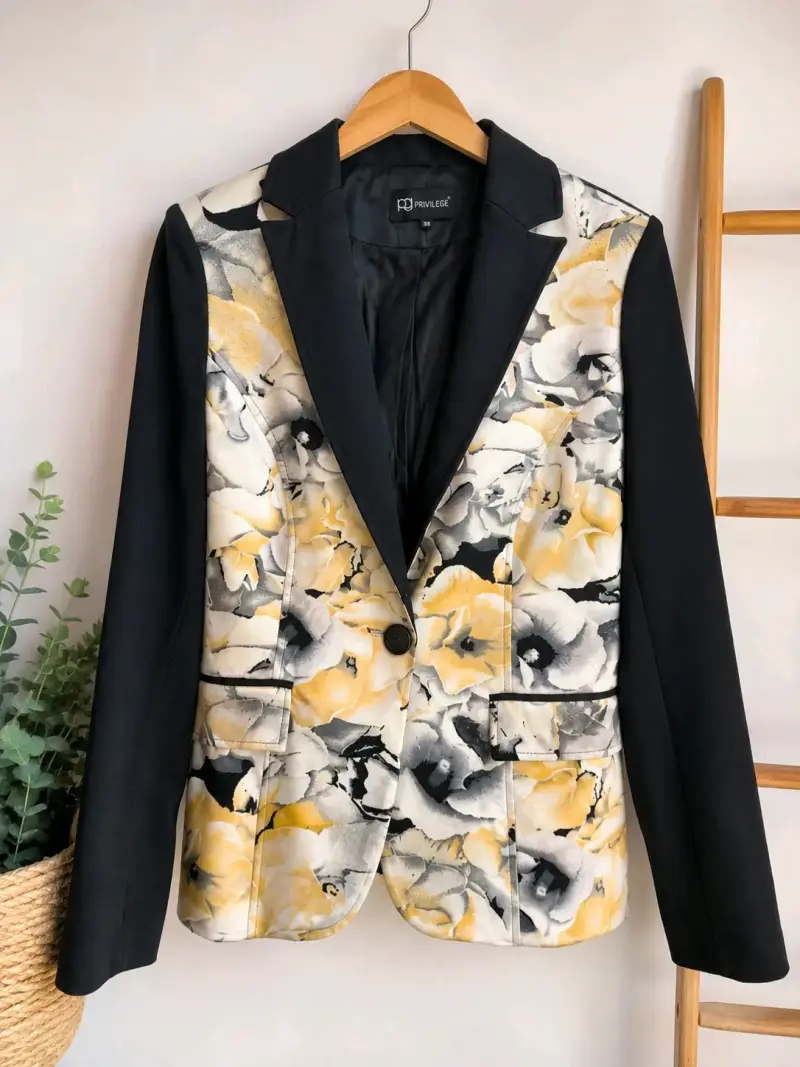 Blazer Privilege floral negro y amarillo