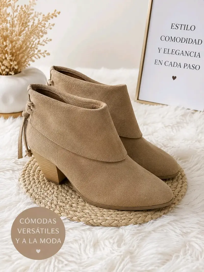 Botines de gamuza beige con tacón bajo Skechers