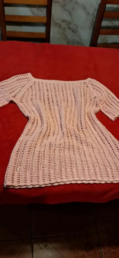 Polera tejida beige con detalle frontal - miniatura 2