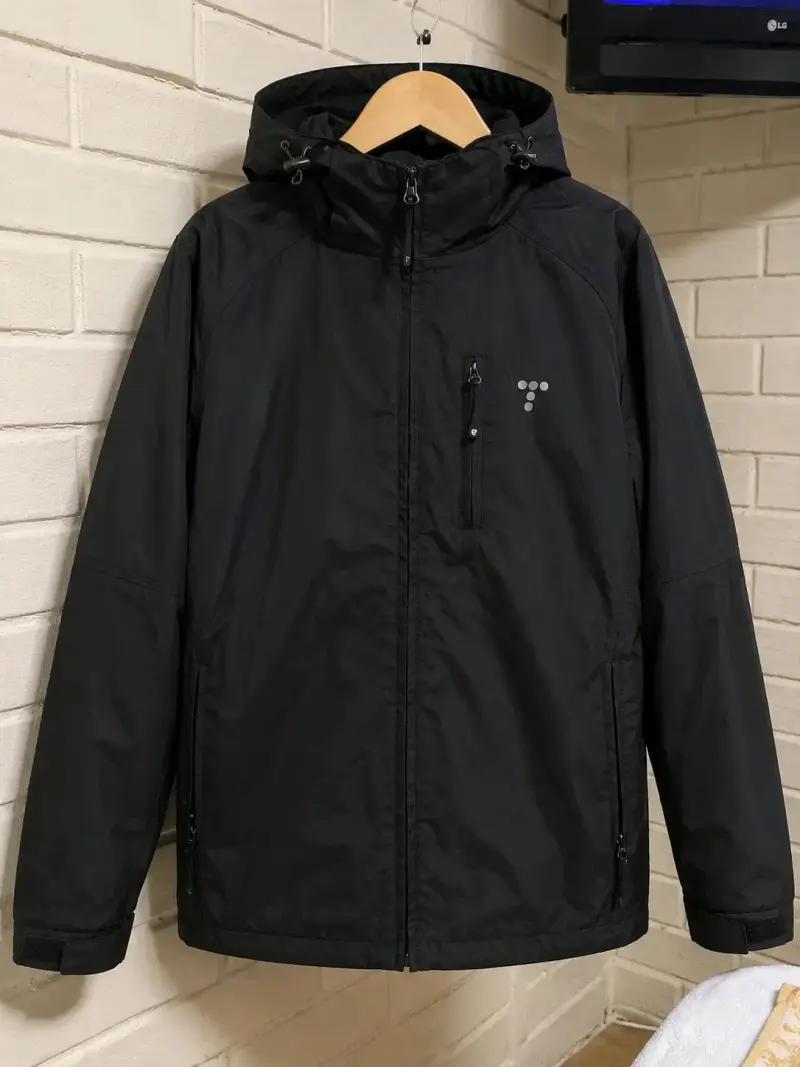 Chaqueta negra impermeable con capucha
