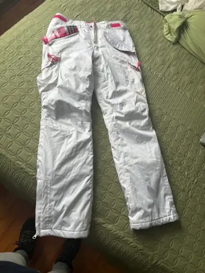 Pantalones de nieve blancos con detalles rosados - miniatura 1