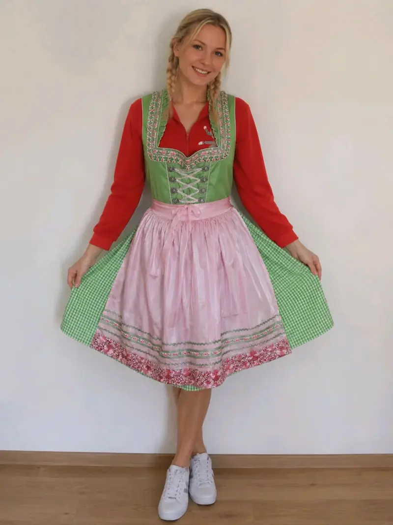 Vestido tradicional bávaro verde y rosa