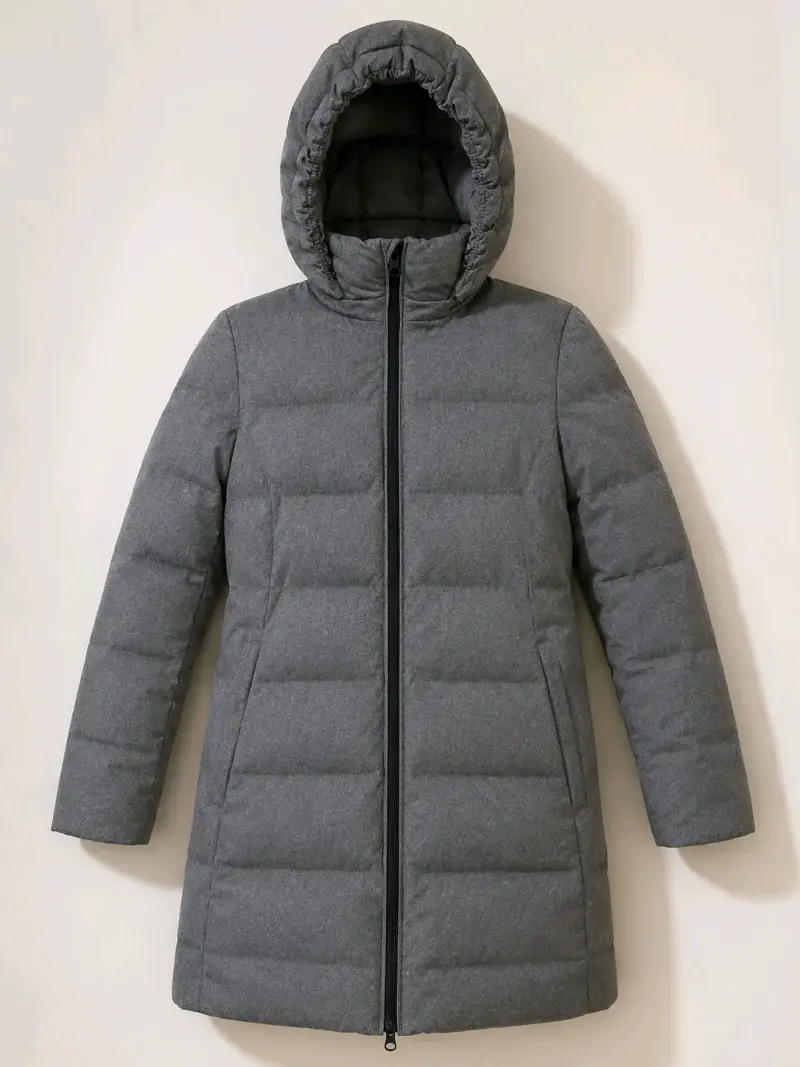 Abrigo acolchado gris con capucha
