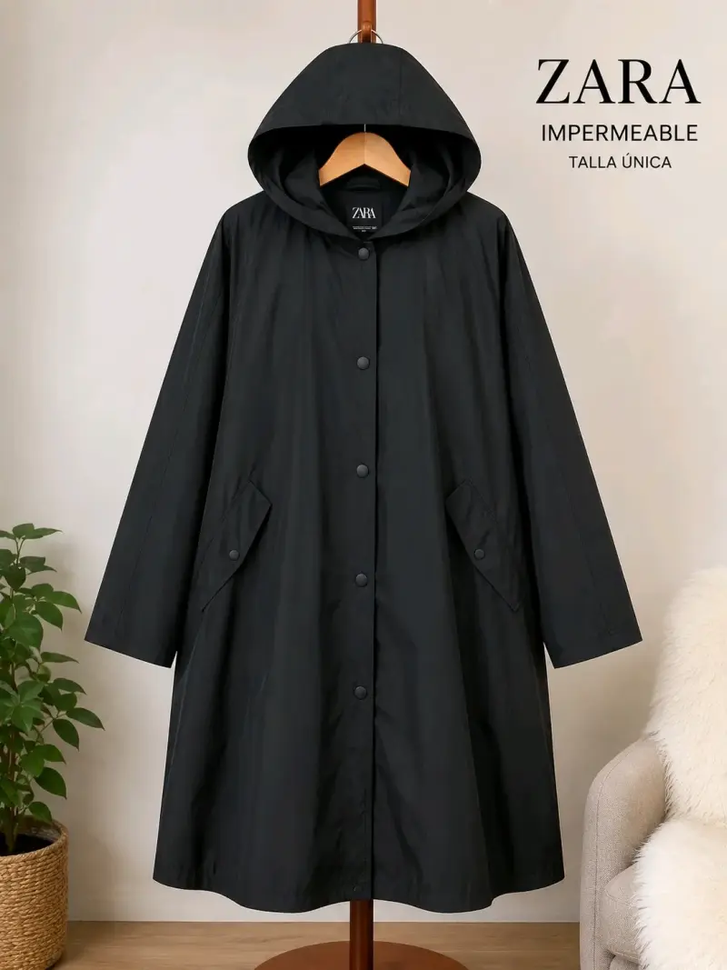Impermeable negro Zara con capucha