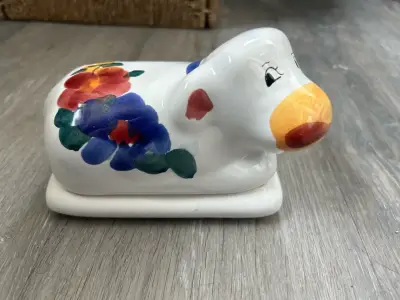 Mantequillera cerámica vaca pintada a mano - miniatura 1