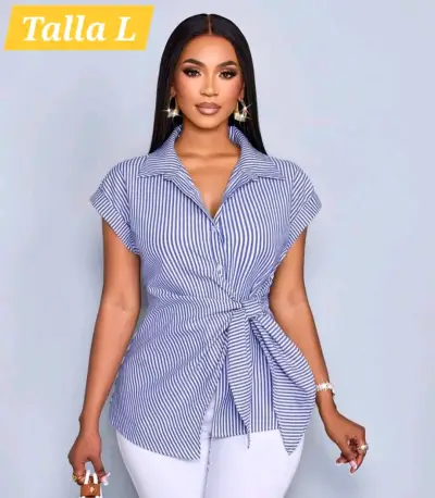 Blusa rayada azul y blanca para mujer - miniatura 1