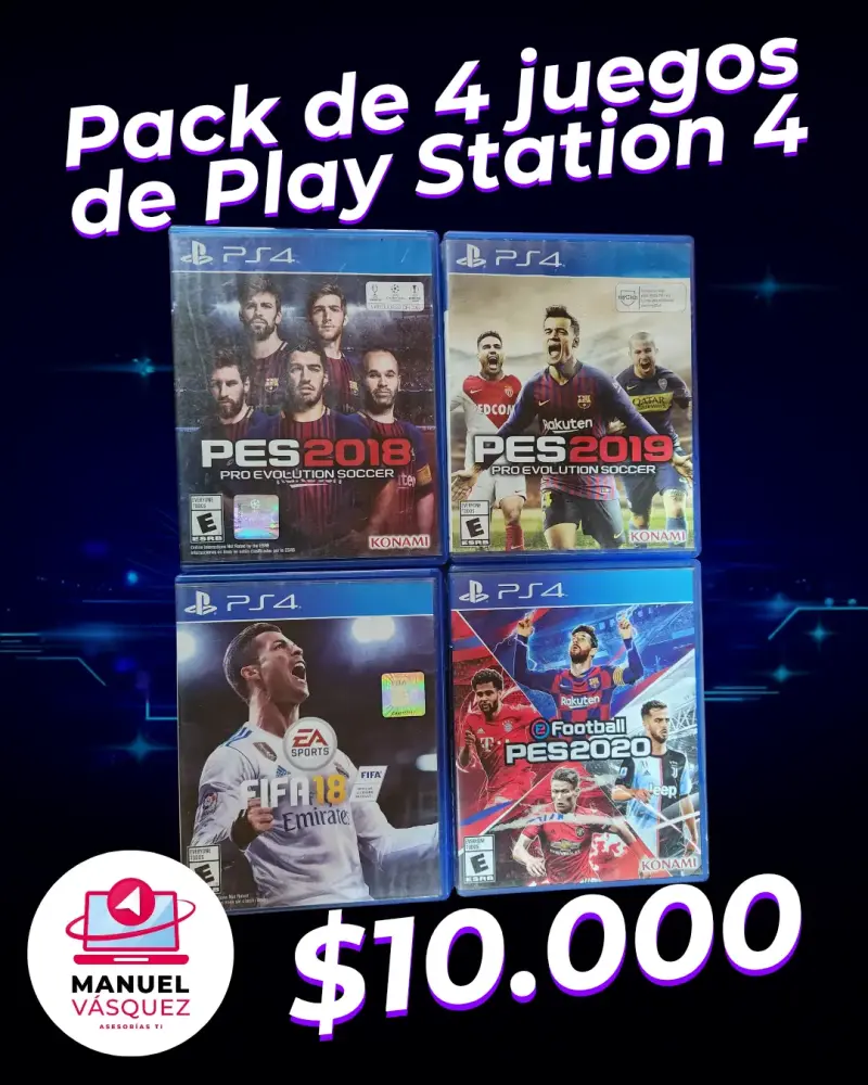 Pack de 4 juegos PS4: FIFA y PES